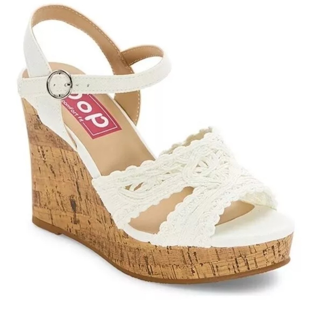 Pop Fancee White Platform Wedge Sandals Size 6.5 NEW